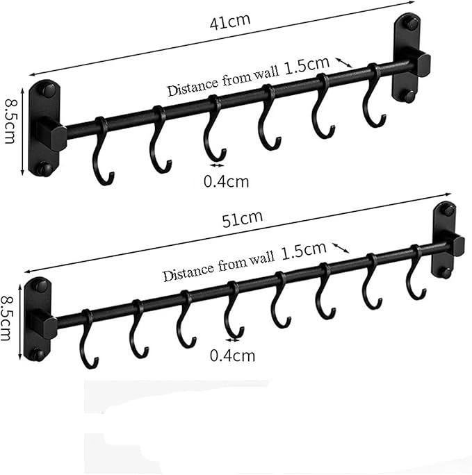 Kitchen Rail with 8 Hooks, 20 Inch Wall Mounted Hanging Utensil Rack Kitchen Utensil Hanger for Kitchen