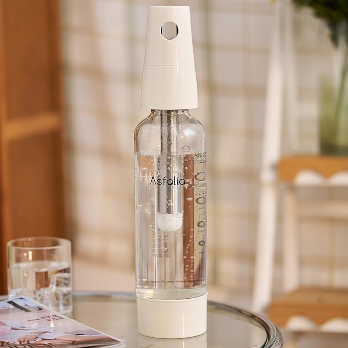 Portable Sparkling Water Maker - Travel Soda Maker for Home & Outdoor, 1L Carbonating Bottle, 10 pcs CO2 Cylinders, Compact Carbonated Water Machine for Flavored Drinks, Soda Machine (White)