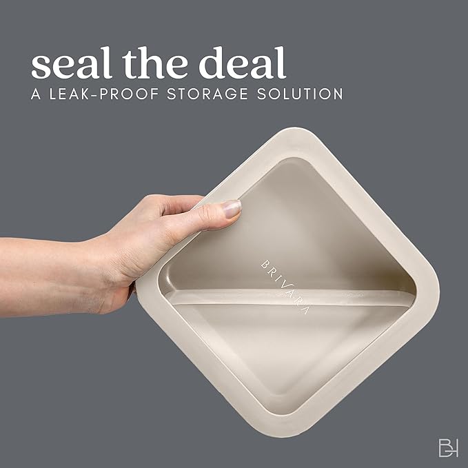 Ceramic Coated Glass Food Storage Container | No PTFE, PFOA, PFAS, and BPA | Reusable Non Toxic Meal Prep Container with Glass Lid | Easy To Store | 8 Cup Square [Crema]