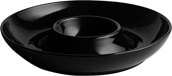 LEHAHA Ceramic Chip and Dip Serving Set, 12 Inch Large Divided Bowls Set for Salsa, Veggies, Dip, Appetizers, Snacks, Candy, Fruits-Relish Trays for Parties and Entertaining, Black