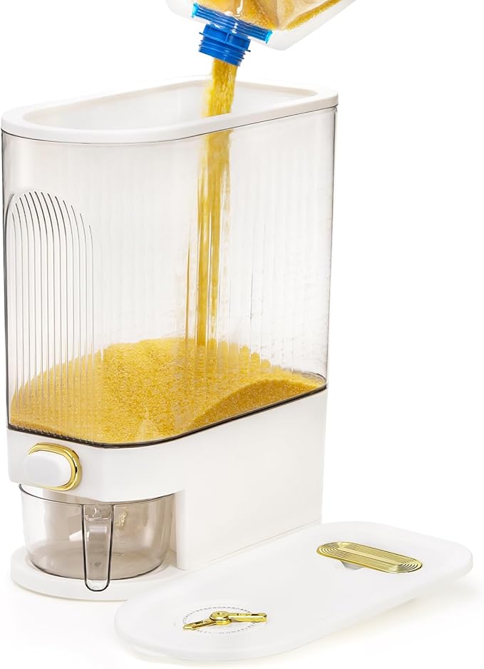 Cididu Clear Rice Holder Dispenser, 22 Lbs Large Grain Storage Container with Measuring Cup, Cylinder Household Food Dispenser Bucket Kitchen Organization for Cereal Oatmeal Coffee Bean Soybean Corn