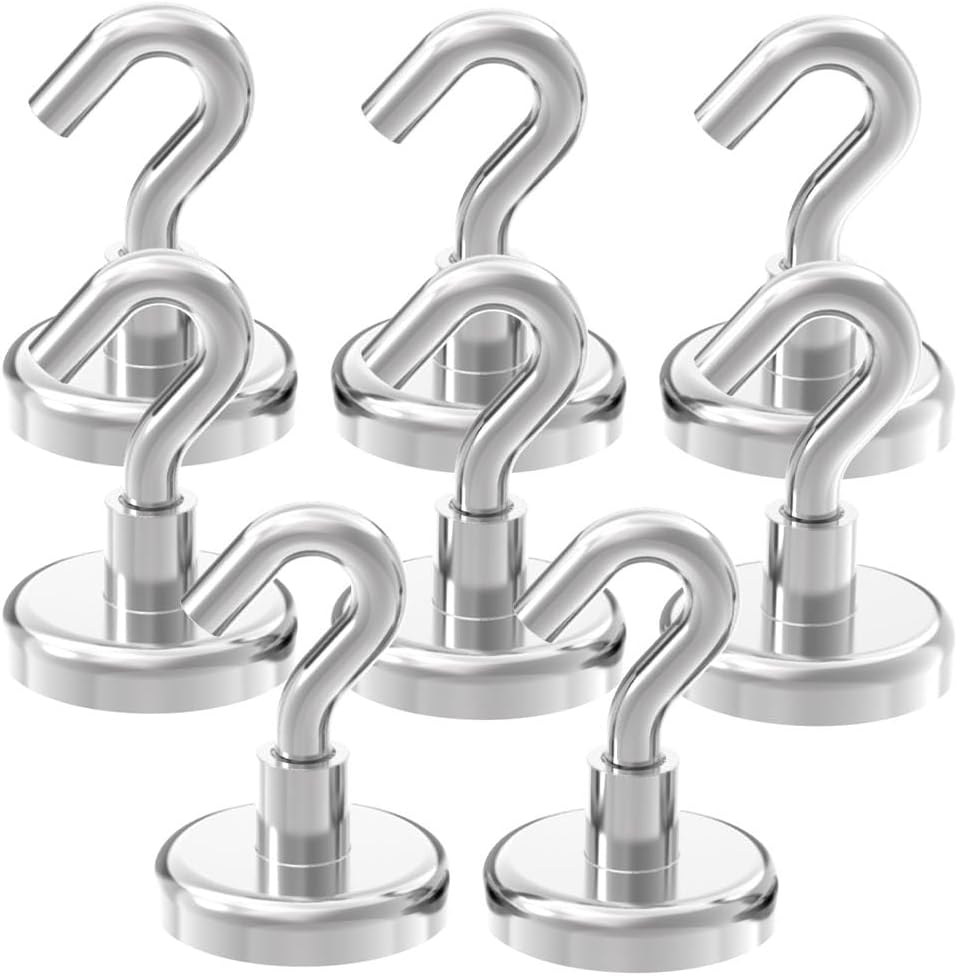 Heavy Duty Magnetic Hooks with 1.25"Dia Magnetic Base,110lbs - 8Pack Super Strong Rare Earth Magnet Hook,Extra Strong Cruise Hook for Hanging,Magnetic Hanger for Cabins,Grill,Metal Surface
