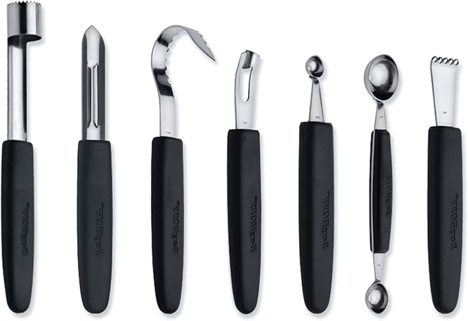 BergHOFF Essentials 8Pcs Garnishing Set in Bag, Lemon Zester, Double & Single Melon Baller, Channel Knife, Butter Curler, Peeler, Apple Corer, Great for Gift, Professional & Domestic Use