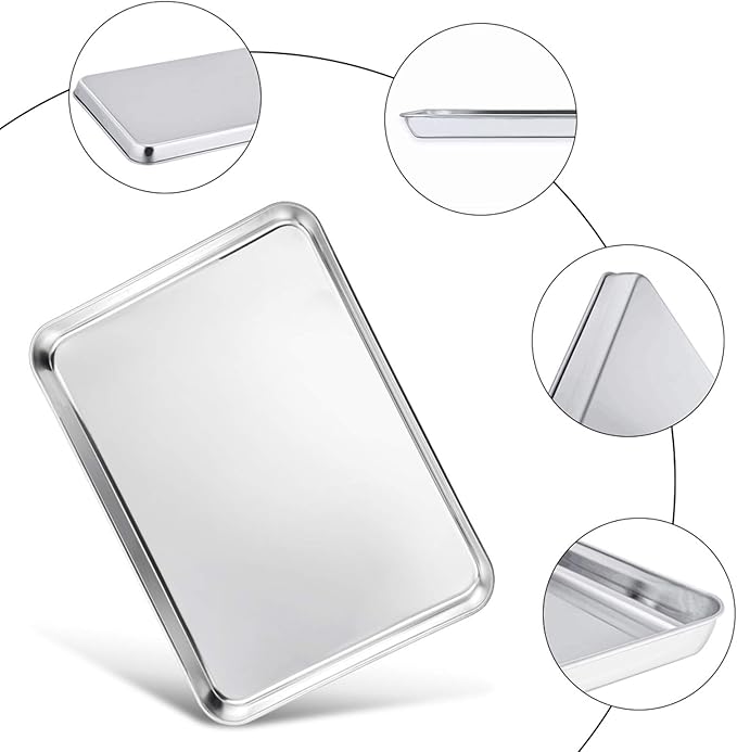 TeamFar Baking Sheet, 20’’×14’’×1’’, Cookie Sheet Half Sheet Baking Pans Stainless Steel, Non Toxic & Healthy, Heavy Duty & Thick Gauge, Mirror Finish & Dishwasher Safe - 2 Piece