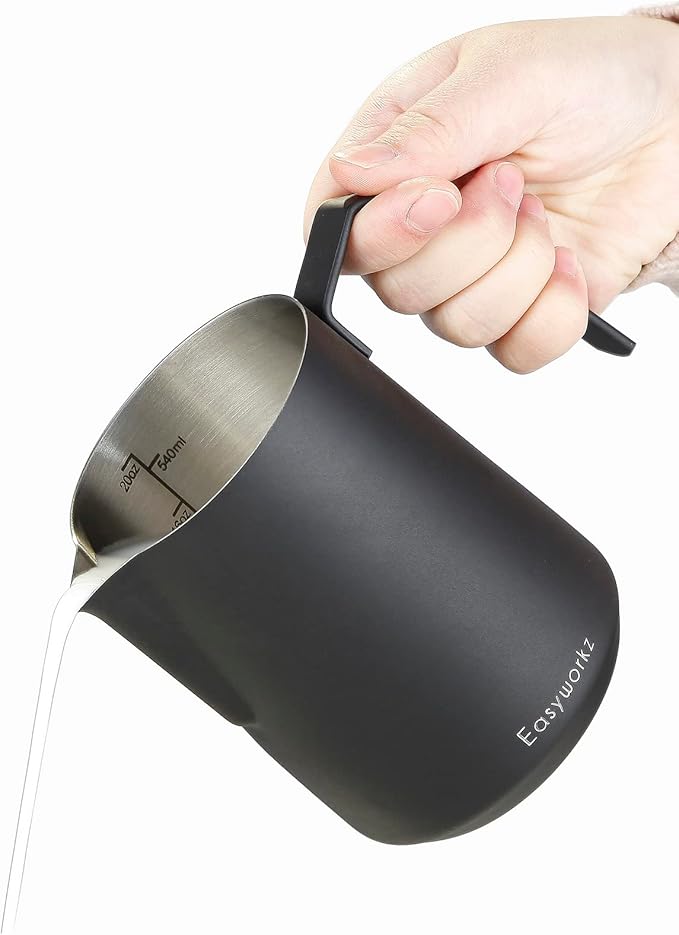 Easyworkz Pedro Stovetop Espresso Maker 6Cup 300ml, Bundled Espresso Steaming Pitcher Stainless Steel 20 oz Coffee Frothing Picther Milk Jug Cappuccino Latte Art Cup, Black