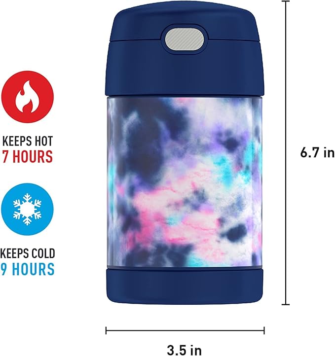 THERMOS FUNTAINER 16 Ounce Stainless Steel Vacuum Insulated Food Jar with Spoon, Tie Dye