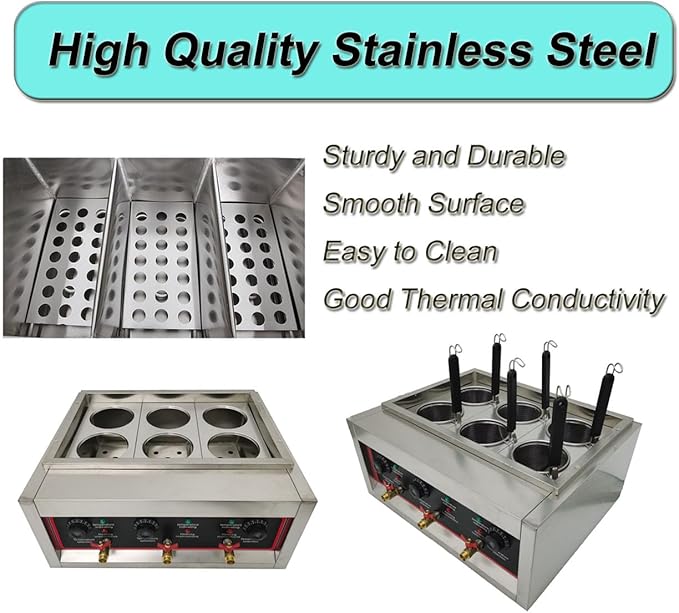 220V Commercial Pasta Cooker with 6 Noodle Filter Electric Pasta Cooking Machine Multifunctional Pasta Warmer Noodles Cooker 6KW for Cooking Dumplings NoodlesVegetables 30-110℃