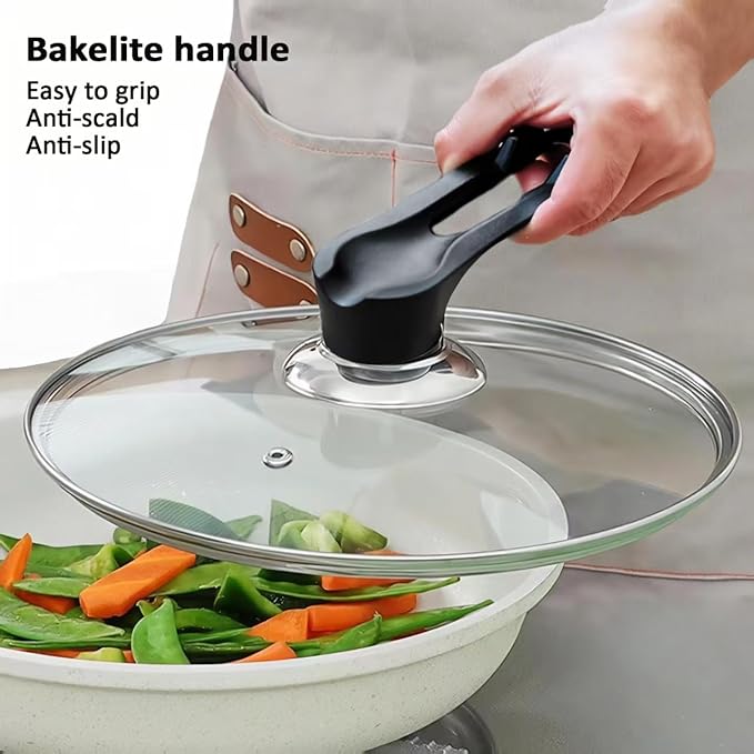 Glass Lid For Pots, Pans and Skillets, Round Tempered Clear Glass Cover Replacement with Steam Vent, Heat Resistant Handle, 11″, 12″, 12.5″, 13.5″ And 14″,12 Inch Fit Inner dia 11.7″-12.1″