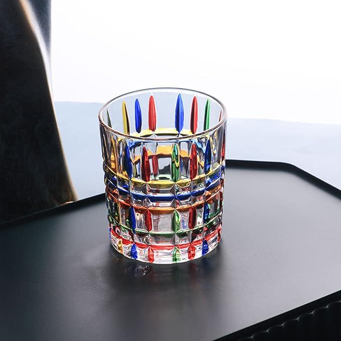 Colorful Drinking Glasses, Hand Painted Colored Water Glasses, Multicolor Water Glasse,Whiskey Wineglass Glasses,Tumbler Glasses (Stripes)