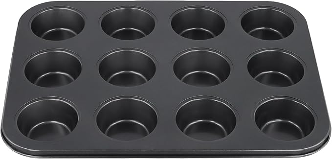 12-Cup Muffin Pan, Non-Stick Cupcake Baking Tin, 4 Pack Carbon Steel Cup Cake Tray for Oven Baking Cheesecake, Quiche, Easy Clean, Gray, 13.9"x10.4"x1.1"