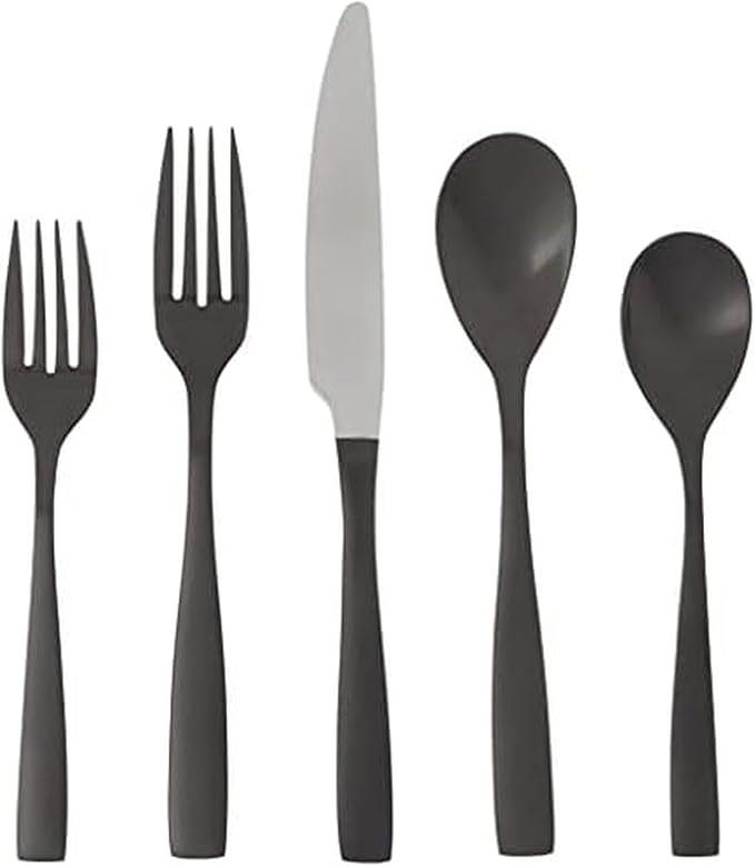 Mikasa Delano Black Satin 20-Piece Stainless Steel Flatware Set, Service for 4