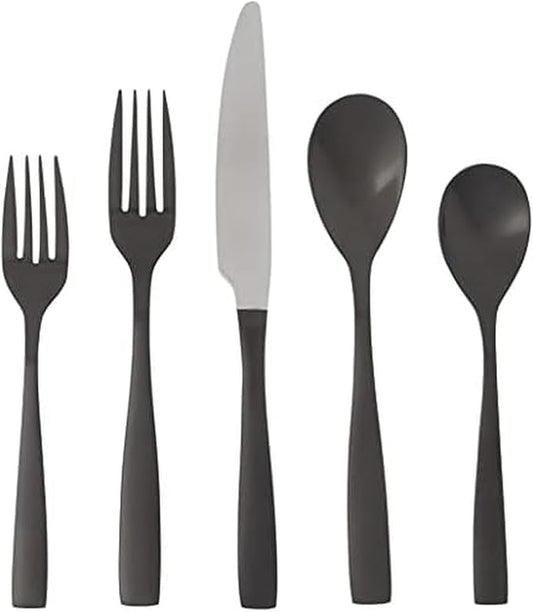 Mikasa Delano Black Satin 20-Piece Stainless Steel Flatware Set, Service for 4