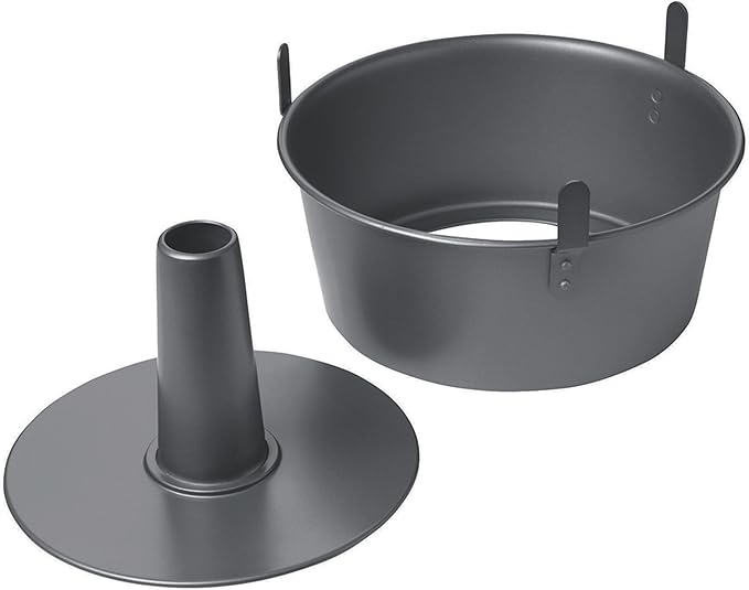 Chicago Metallic Angel Food Cake Pan with Cooling Feet, 2-Piece Nonstick Tube Pan, 9.5 Inch Carbon Steel, Perfect for Pound and Sponge Cakes