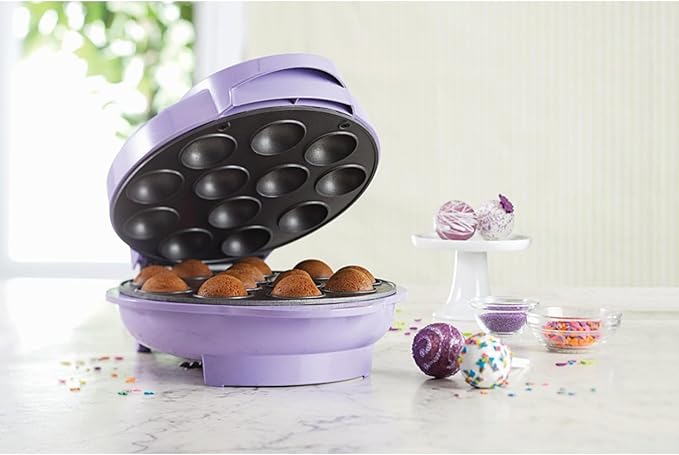 Electric Cake Pop Maker – Nonstick 12 Cake Pop and Donut Hole Baker, Fast Baking with Indicator Lights & Cool Touch Handle, Purple