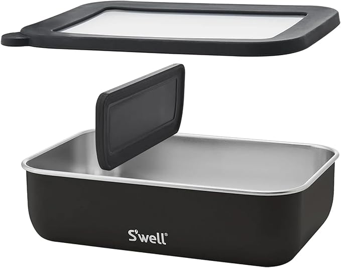 S'well Stainless Steel Bento Box, Onyx, Fits One Large Entree Or Small Entree And Snack, Includes Removable Divider, Leakproof, Easy to Clean, Dishwasher Safe