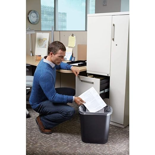 Rubbermaid Commercial Products Wastebasket/Trash Can, 7-Gallon/28-Quart, Black, Plastic, for Bedroom/Bathroom/Office, Fits Under Desk/Sink/Cabinet, Pack of 4