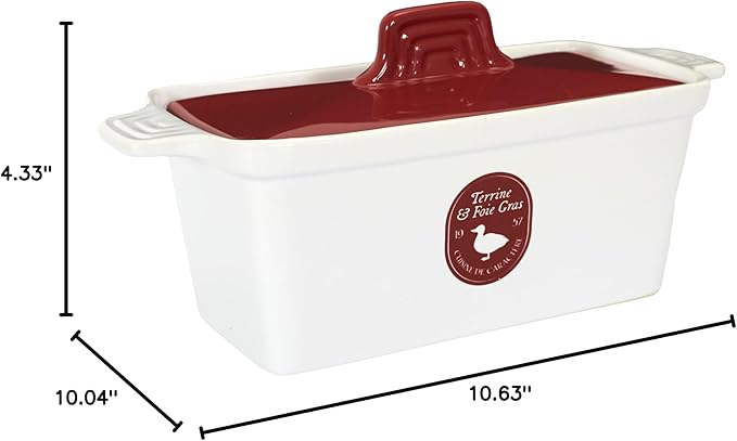 Saveur et Degustation KC2301 Foie Gras Terrine with Press, Ceramic, Red/White, 25.5 x 11 x 27 cm