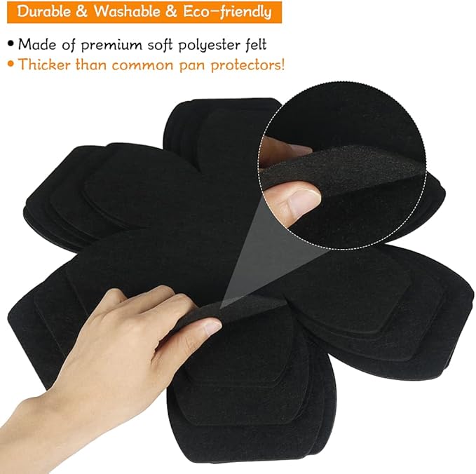 BYKITCHEN Larger & Thicker Pan Protectors, Set of 12 and 3 Different Sizes, Felt Pot Pan Separators, Pan Dividers Pads for Stacking and Protecting Your Cookware