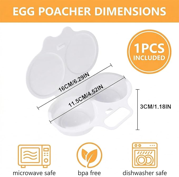 White Microwave Egg Cooker,Microwave Egg Poacher,Egg Poacher Microwave,2 Cavity Nonstick Poached Egg Maker With Lid, Egg Cooker, Double Drain Poached Cups Specialty Cookware