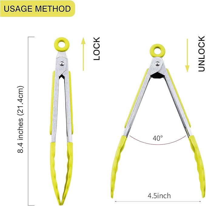 MSY BIGSUNNY Kitchen Food Tongs with Silicone Tips,7 Inch Serving Tongs for Grilling,Locking,BBQ Set of 3 (Yellow)
