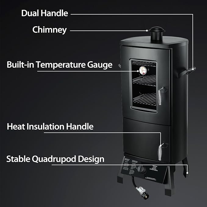 Propane Smoker, Vertical Smoker with Three Removable Shelves,Outdoor Grills & Smokers with Thermometer for BBQ, Backyard,Black…