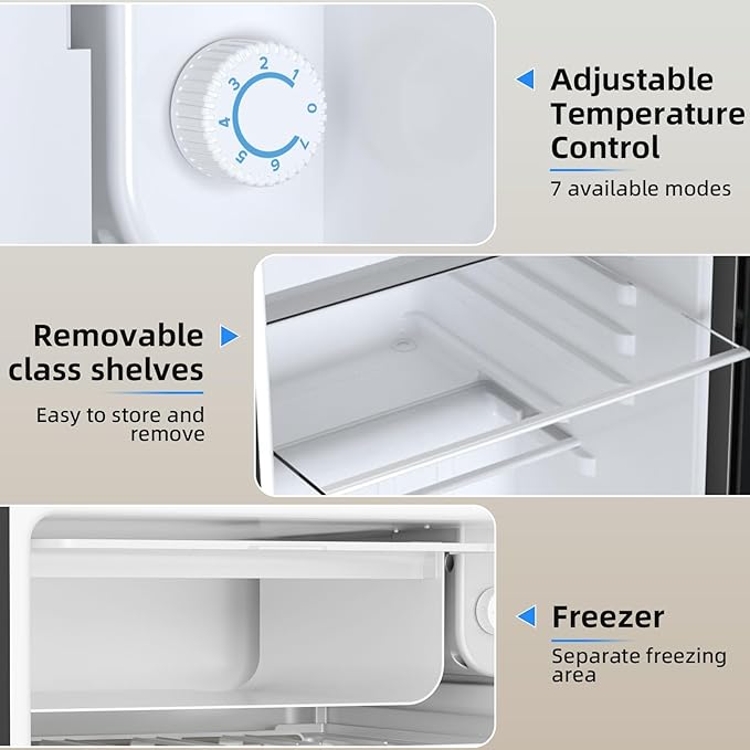Antarctic Star 3.2 Cu.Ft.Compact Refrigerator with Freezer, Mini Fridge Single Door with Adjustable Thermostat,Removable Glass Shelves for Apartment,Dorm,Office,Kitchen，SILVER