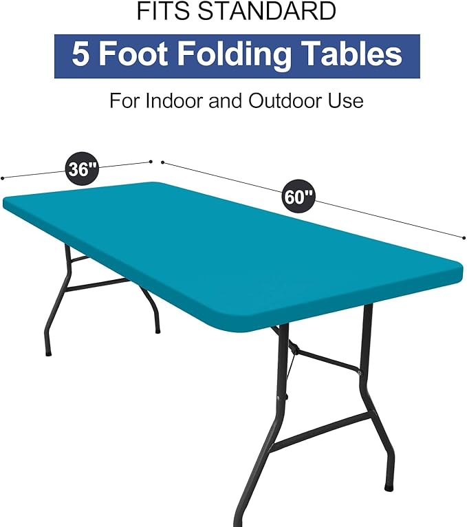 homing Rectangle Table Cloth Cover, Waterproof Polyester Elastic Fitted Tablecloth, Fits for 5 Foot Folding Tables, Washable Table Protector for Picnic, Camping, Outdoor (Teal, 36" x 60")