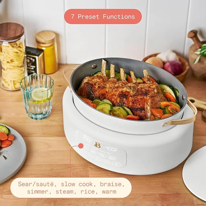 New 10-in-1 Electric Multi-Cooker, 6 Quart Programmable Cooking Pot with Digital Display, Nonstick Interior, One-Touch Controls, Multi-Function Kitchen Appliance (White Icing)