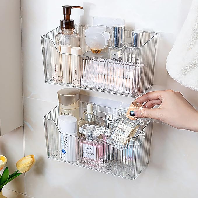 2PCS Cabinet Door Organizer,Self Adhesive Kitchen Cabinet Organizer,Cabinet Door Storage Box for Bathroom/Kitchen/Living room,Storage shelf rv must haves. (transparent)