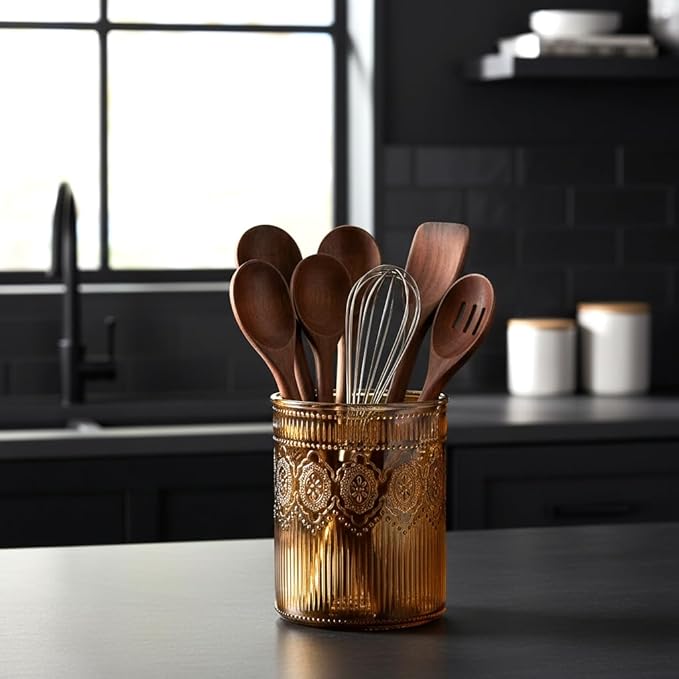 10 Strawberry Street Crosby Glass Utensil Crock, amber