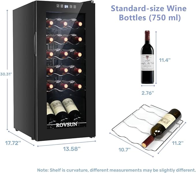 ROVSUN 18 Bottle Wine Fridge, Freestanding Compressor Wine Cooler Refrigerator, Beverage Wine Chiller with Digital Temperature Control & Double-layer Glass Door for Red White Wine, Champagne, Beer