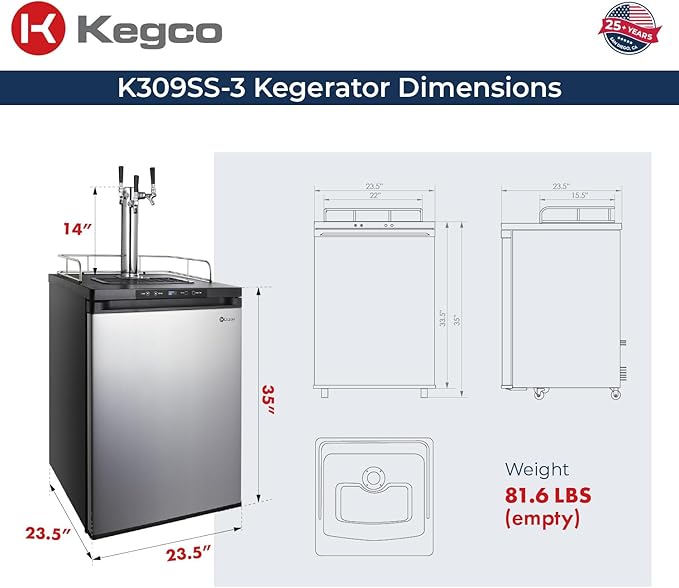 Kegco K309SS-3 3 Faucet Digital Kegerators - Stainless Steel Door