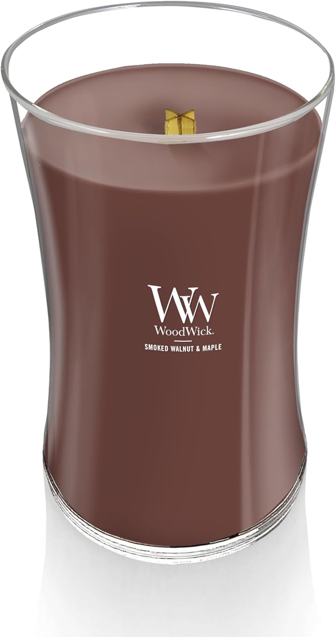 WoodWick Smoked Walnut & Maple Holiday Candle Gifts for Women and Men, 21.5 oz Large Hourglass Candle with Crackling Wick