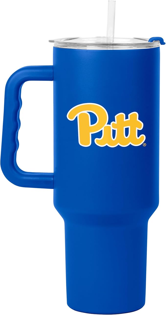 Logo Brands NCAA 40 oz Tumbler with Handle -Stainless Steel Insulated Travel Tumbler with Straw Lid – Powder Coated, Leak-Resistant, Keeps Drinks Hot/Cold – Great for Tailgating, or Everyday Use