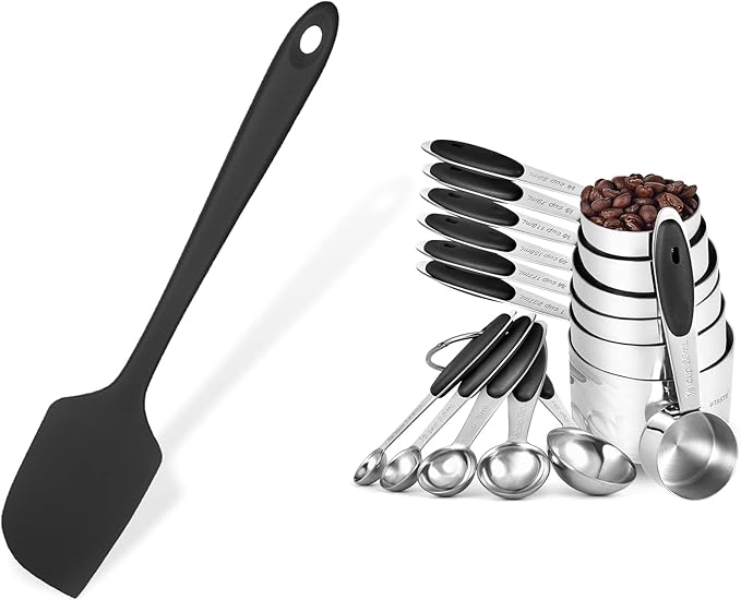 U-Taste 14in Extra Large Flexible Silicone Spatula with 600ºF Heat Resistance, and Upgraded Measuring Cups and Spoons Set of 12 with Reinforced Welded Handle (Black)