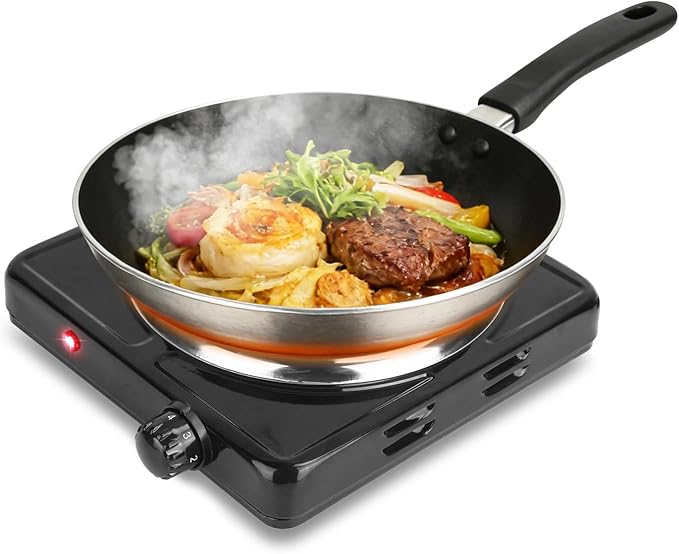 Electric Countertop Burner, 1500W Cooktop with Cast Iron Hot Plate, 5 Level Temperature Control, Easy to Clean, Indicator Lights, Cooking Stove for Office Home Camping RV