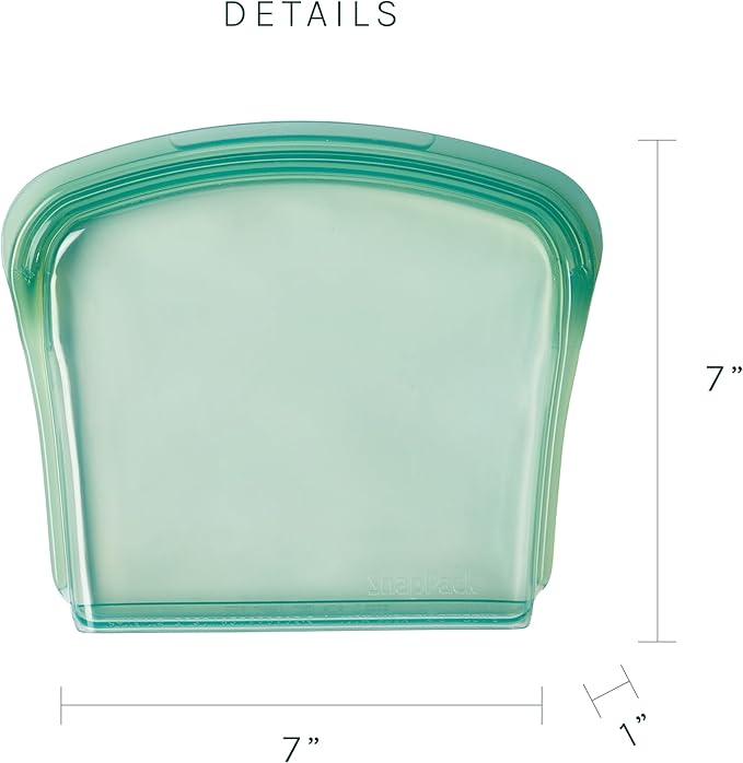 SnapPack Reusable Snack & Sandwich Bags, 2-Pack, 100% Pure Platinum Silicone, Dishwasher Safe, Heat‑Resistant, Freezer‑Safe and Sous‑Vide capable (Forest Green)