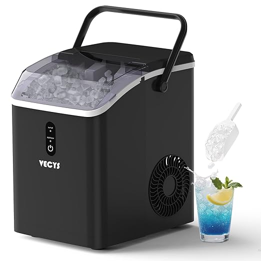 VECYS Nugget Ice Maker, 34LBS/Day Countertop Ice Machine, Self-Cleaning Portable Pellet Ice Maker, Chewable Sonic Ice for Home, Office, Bar