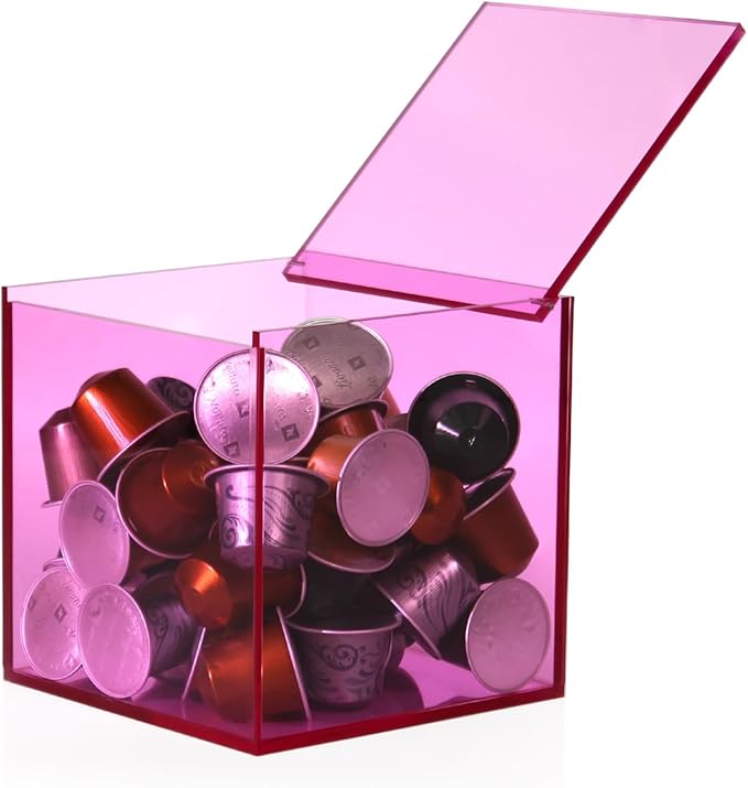 Coffee Capsule Storage Box Coffee Pod Holder Organizers Accessories Anti Dust Durable Clear Acrylic Box for House and Office Use, Pink, 5x5 In