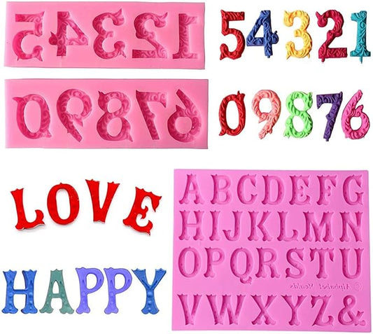 OBTANIM Silicone 3D Number 0-9 Alphabet A-Z Embossed Letter Fondant Chocolate Molds for Birthday Cake Decorating DIY Baking