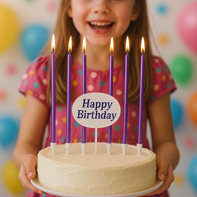 by Tugba Aydan - Purple Birthday Candles - 24 Count Long Thin Purple Birthday Candles for Cake, Metallic Cake Candle for Birthday, Party Candles