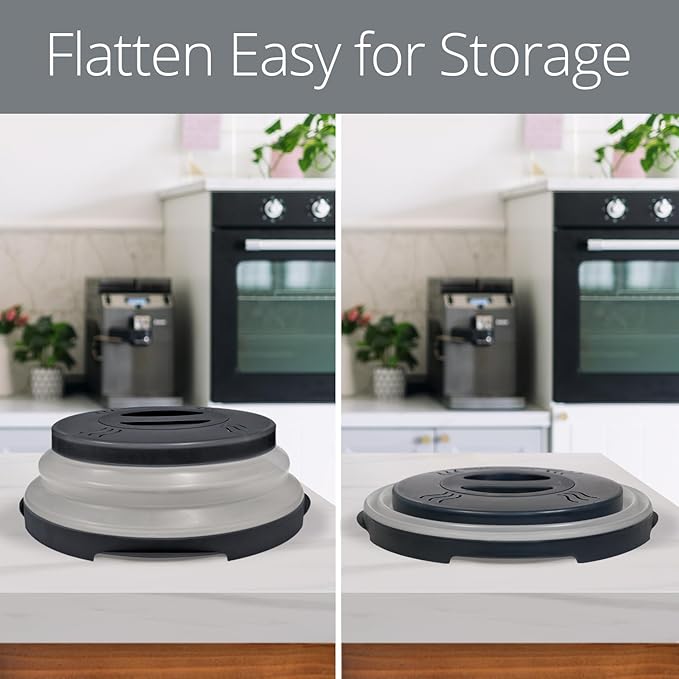 HOVER COVER Magnetic Microwave Splatter Cover with High Power, Strongest Magnetic Grip, Collapsible 12-Inch BPA-Free Food Lid, Vented Plate Guard, Dishwasher Safe, Space-Saving Storage - Black