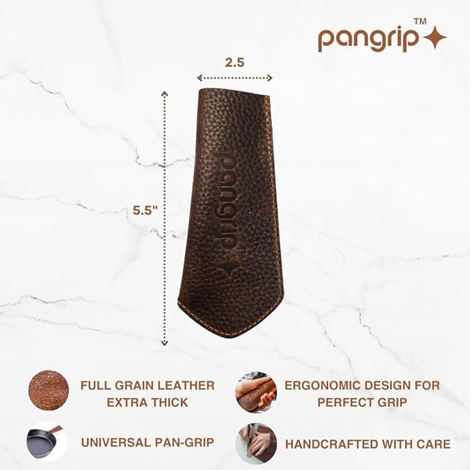 Cast Iron Handle Cover (Main Handle), Extra Thick Leather Heat Resistant Handle Cover for Cast Iron Skillets, Hot Pan Handle Cover, Cast Iron Handle Sleeve