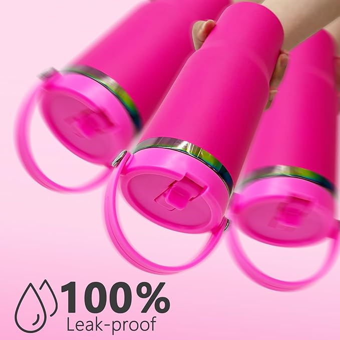 30 oz Tumbler Bulk with Handle and Straw, Vacuum Insulated Tumblers with Flip Straw and Top Handle, Leakproof Powder Coated Tumbler, Stainless Steel Travel Mug for Coffee Water (Rosy, 8 Pack)