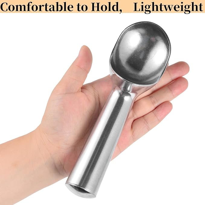 Aluminum Ice Cream Scoop, Ice Cream Scooper, Silver, Comfortable to Hold, Lightweight (Medium)