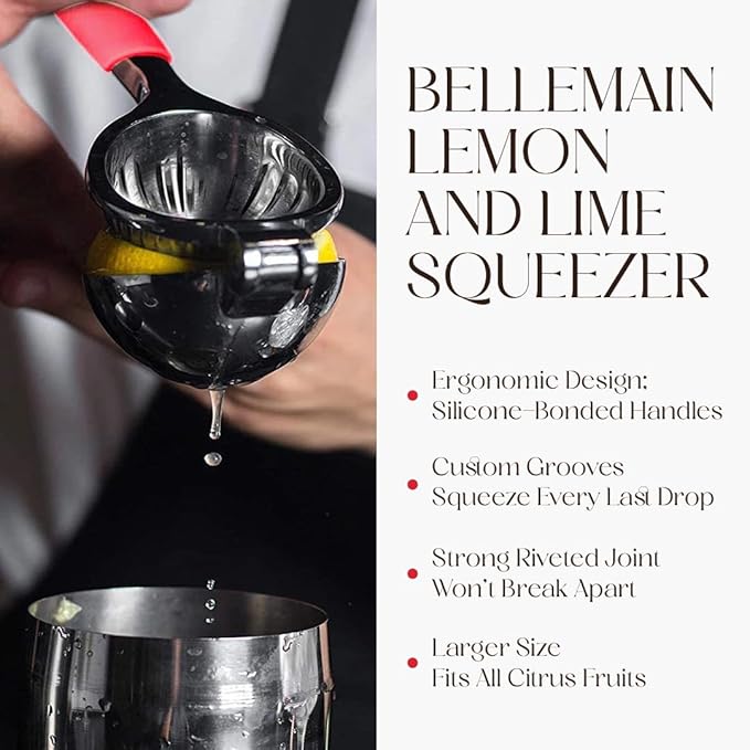 Bellemain Citrus Juicer | Metal Lemon Squeezer | Lime and Lemon Juicer Stainless Steel with Silicone Handles | Manual Juicer, Citrus Squeezer, Hand Held Juicer | Bar Juicer for Bartender (Cranberry)