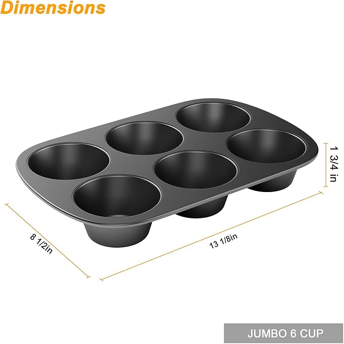 Tiawudi 3 Pack Nonstick Muffin Pan, Carbon Steel Cupcake Pan, Easy to Clean and Perfect for Making Muffins or Cupcakes, 6 Cup Jumbo