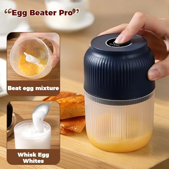 300ML USB Rechargeable Electric Garlic Chopper, Mini Portable Veggie Cutter with Eggbeater&4/6 Knife Heads, Veggie Chopper with Container and Lid, Vegetable Crusher (Blue A)