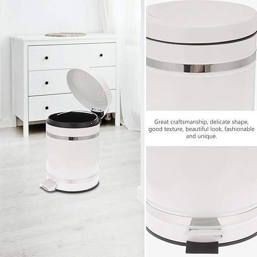 VICASKY Bathroom Garbage Container with Foot Pedal, 12l Iron Trash Can with Lid, Round Roman Pattern Wastebasket for Home, Office, and Hotel Use