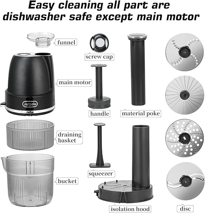 4 in 1 Electric Cheese Grater, Multifunctional Food Processing Machine, Labor-Saving Potato Shredder, Home Kitchen Vegetables Chopper, Suitable for Spice Veggies Fruits Nuts Biscuit, Black